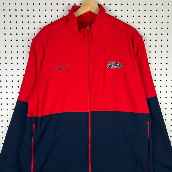 Ole Miss Rebels Nike Windbreaker XL Jacket Full Zip Red Blue On Field Football - Picture 2 of 7